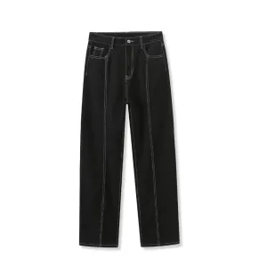 Contrast Stitch Straight Leg Dark Denim Jeans
