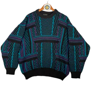 Coogi Pure Wool Purple and Green Crewneck Sweater