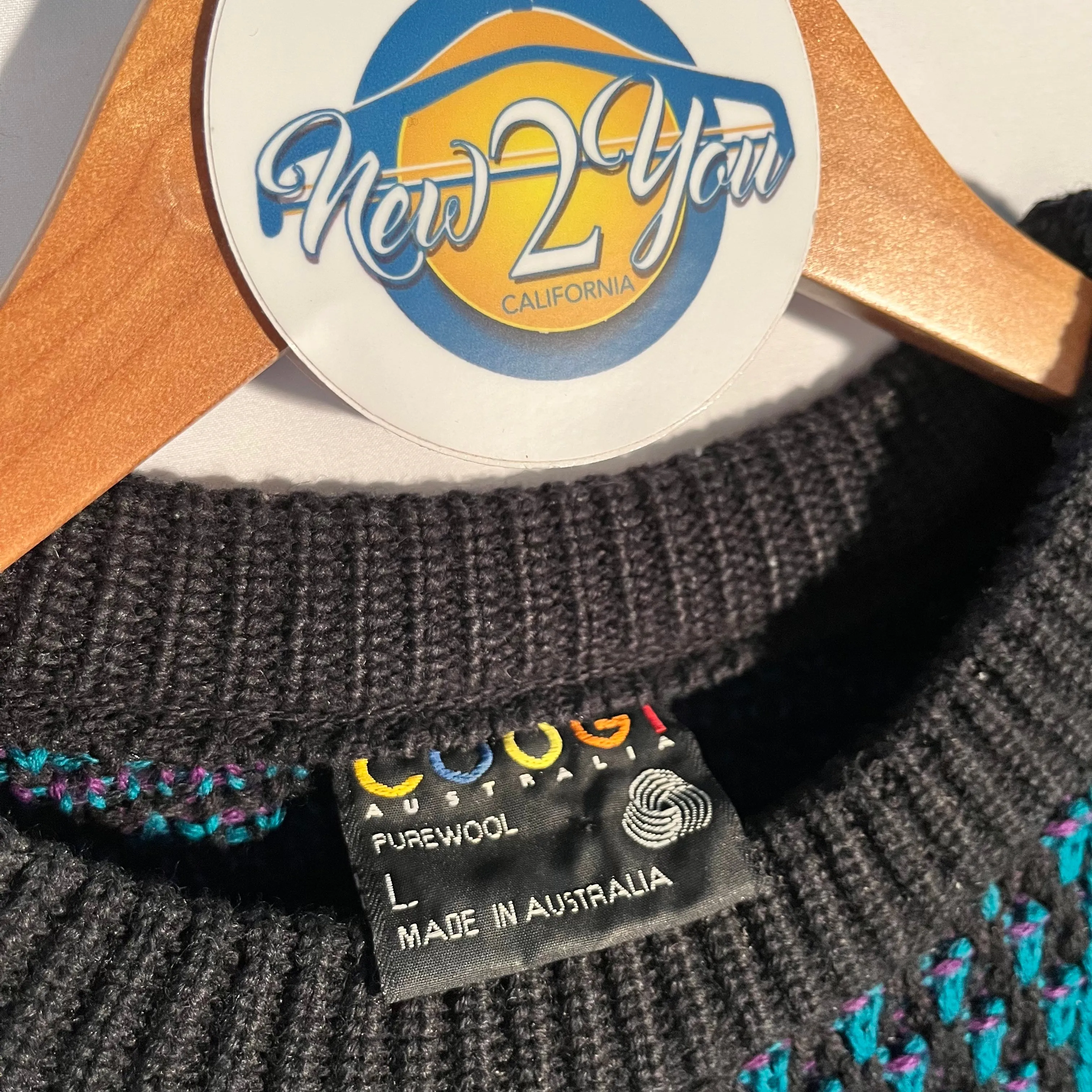 Coogi Pure Wool Purple and Green Crewneck Sweater