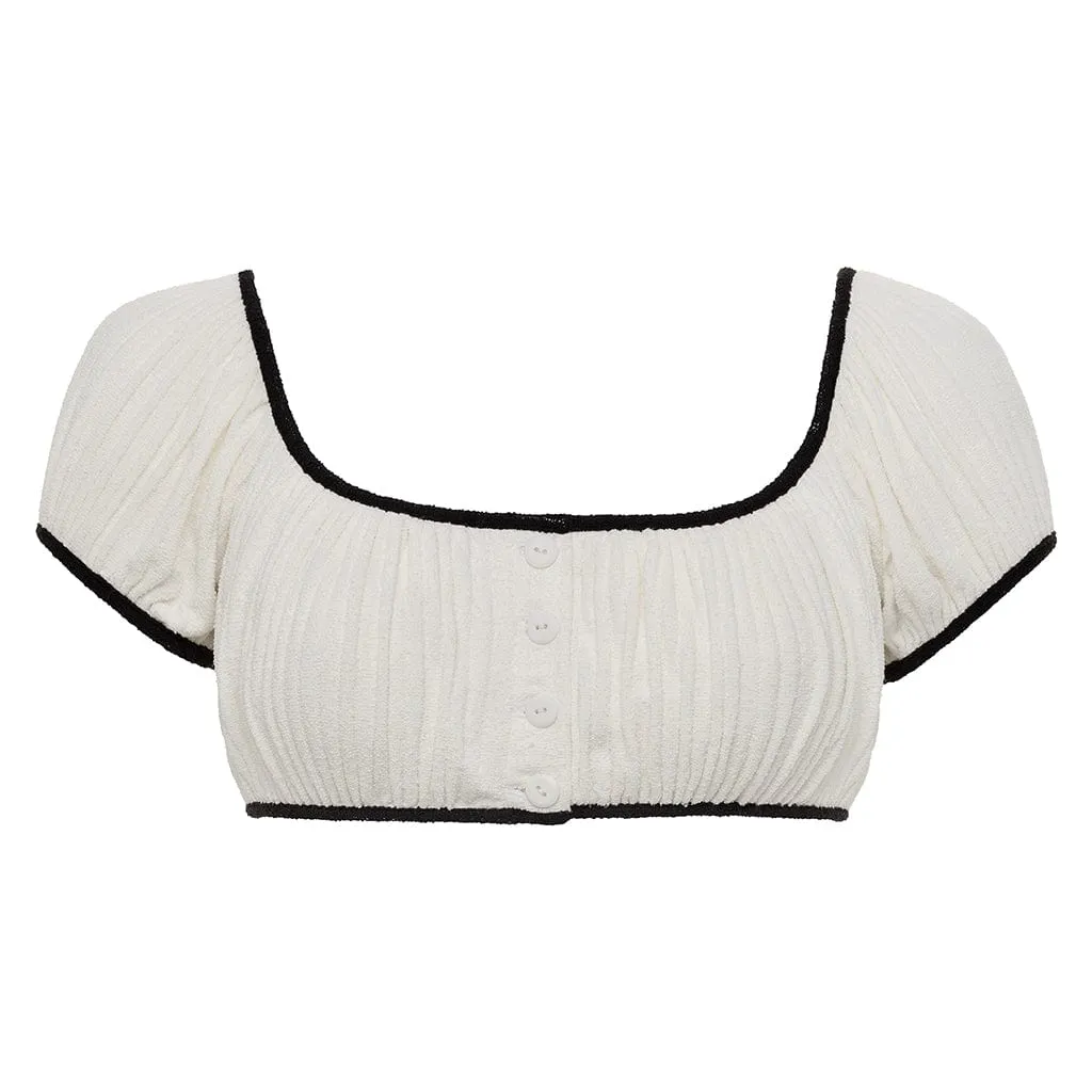 Cream (Black Binded) Terry Rib Bandita Bikini Top