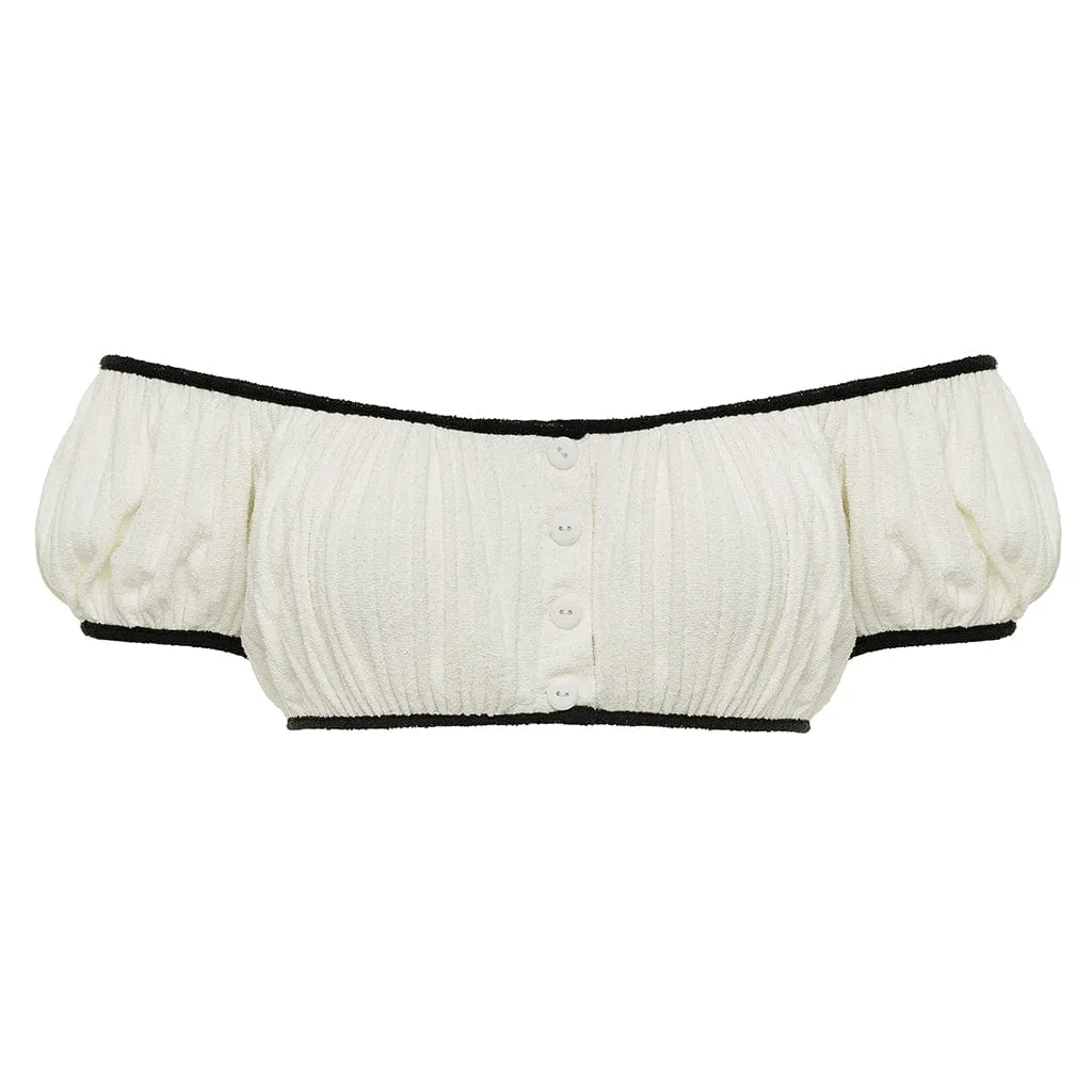 Cream (Black Binded) Terry Rib Bandita Bikini Top