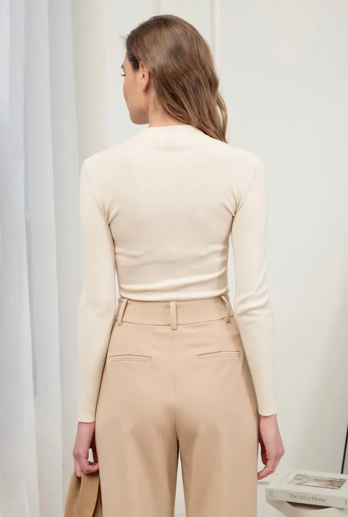 Cream Mock Neck Knit Top