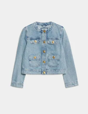 Denim Collarless Short Jacket