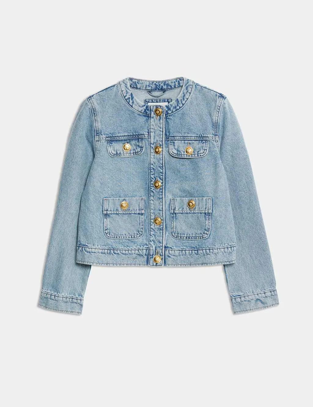 Denim Collarless Short Jacket