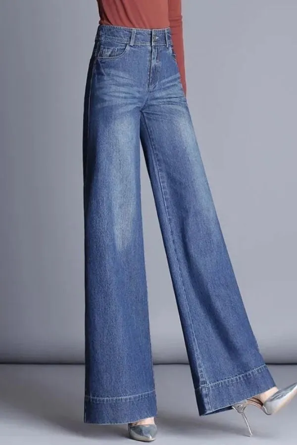 Denim High Waisted Wide Leg Jeans