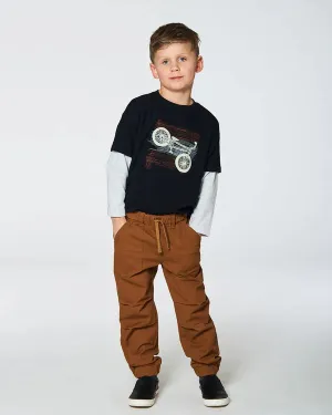 deux par deux Boys Layered Long Sleeve Bike T-Shirt - Black