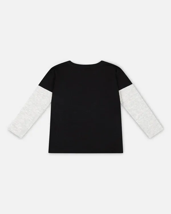 deux par deux Boys Layered Long Sleeve Bike T-Shirt - Black