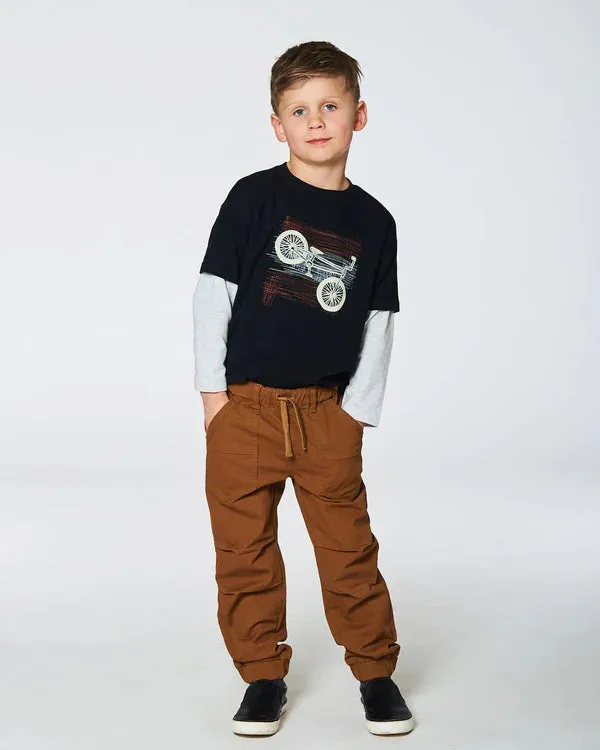 deux par deux Boys Layered Long Sleeve Bike T-Shirt - Black