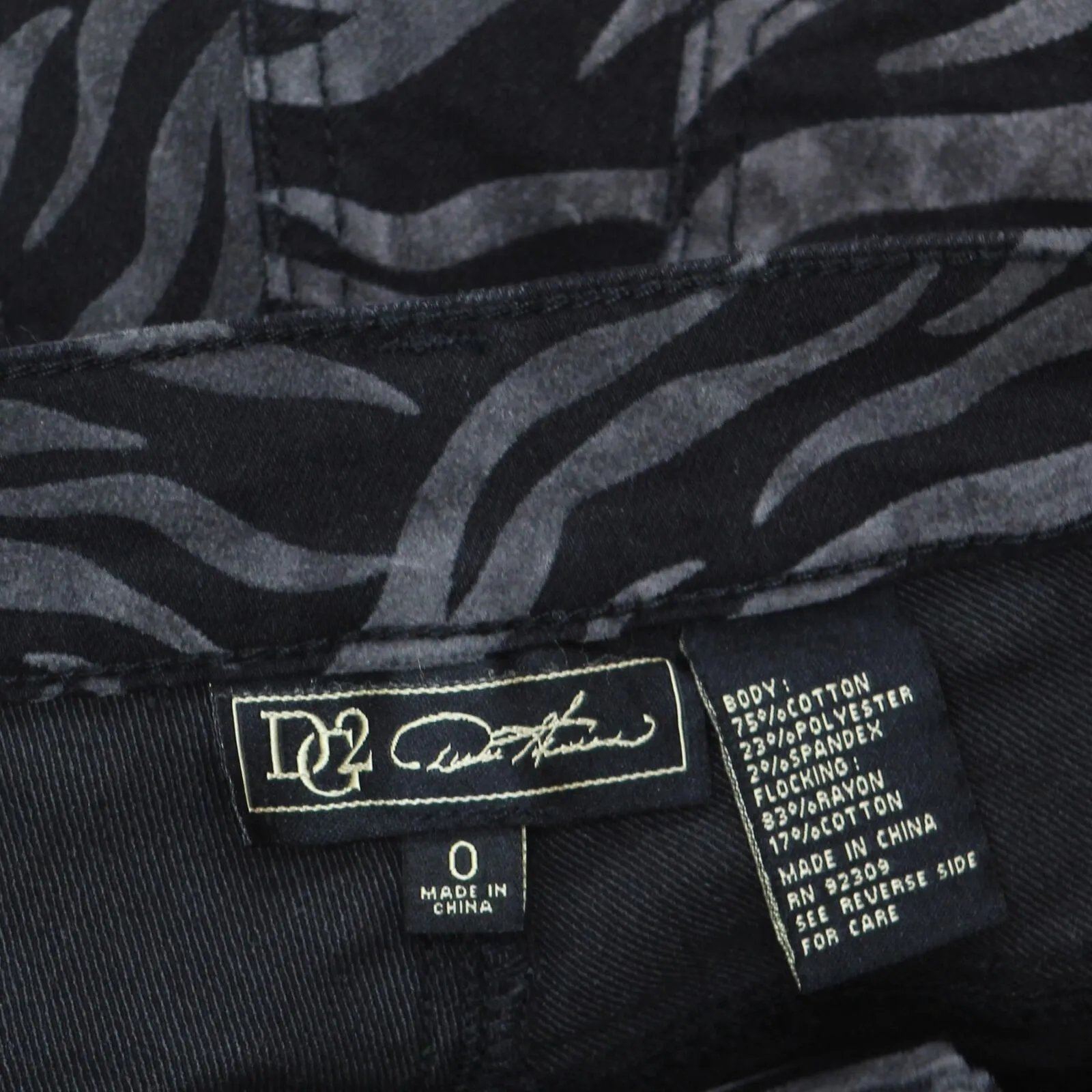 DG2 by Diane Gilman Crushed Velvet Straight Leg Animal Print Jeans Black Tiger 0