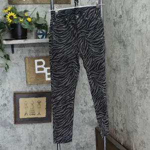 DG2 by Diane Gilman Crushed Velvet Straight Leg Animal Print Jeans Black Tiger 0
