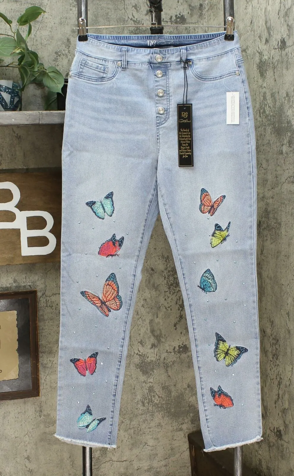 DG2 by Diane Gilman Women's Tall Embroidered Pull On Exposed Button Jeans
