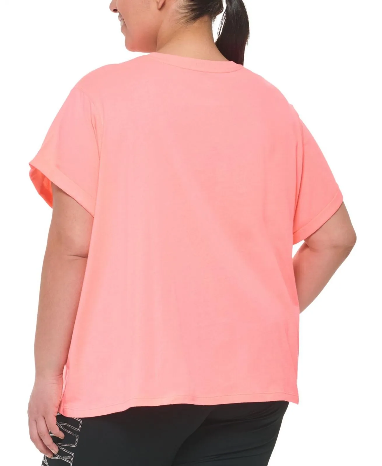 Dkny Sport Plus Size Knot-Front Metallic Logo T-Shirt DPPT8521 Atomic Pink 1X