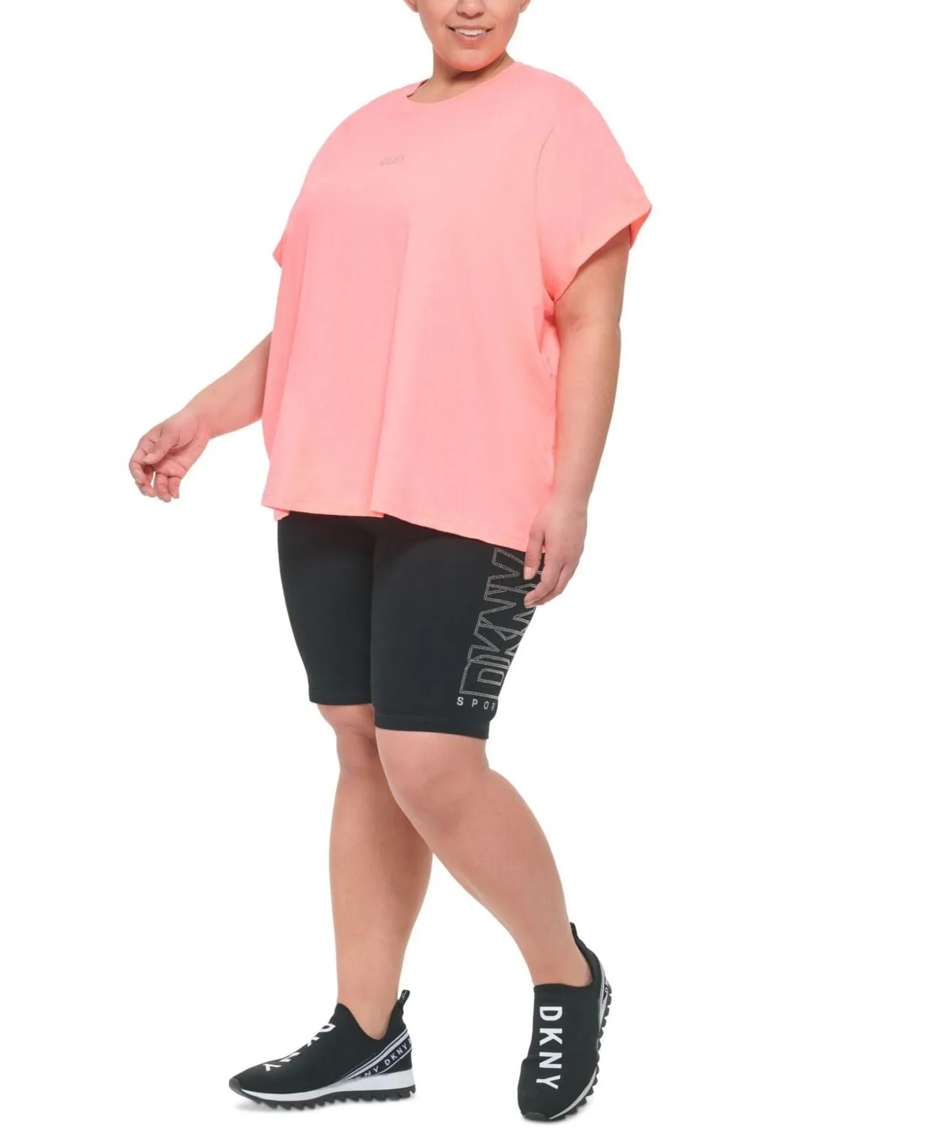 Dkny Sport Plus Size Knot-Front Metallic Logo T-Shirt DPPT8521 Atomic Pink 1X