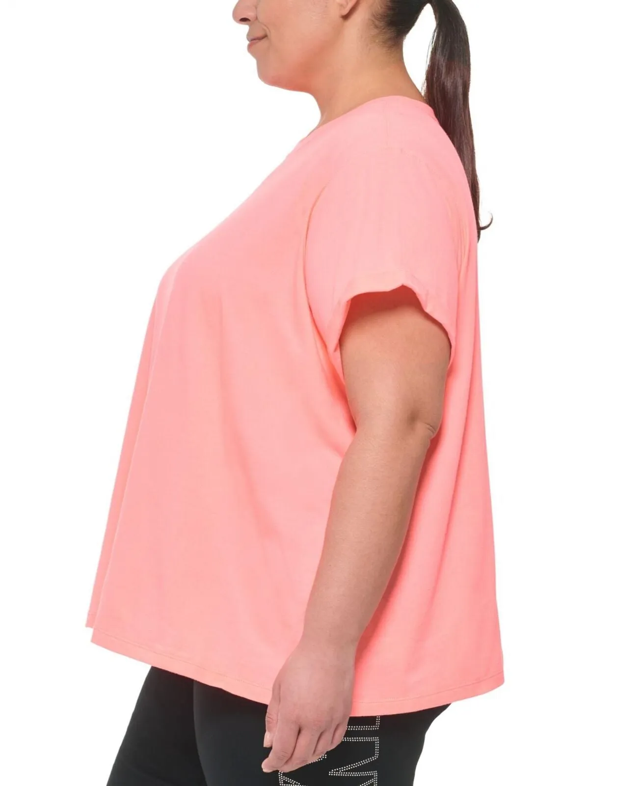 Dkny Sport Plus Size Knot-Front Metallic Logo T-Shirt DPPT8521 Atomic Pink 1X