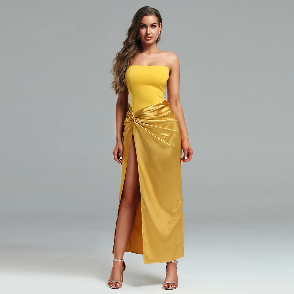Draped Strapless Corset Satin Gown