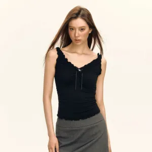 Drawstring Off-Shoulder Ribbed Tank Top