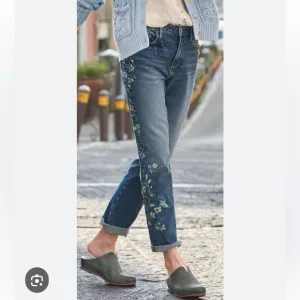 DRIFTWOOD Jeans Audrey High Rise Selvedge Embroidered Bird Flowers Blue Size 32