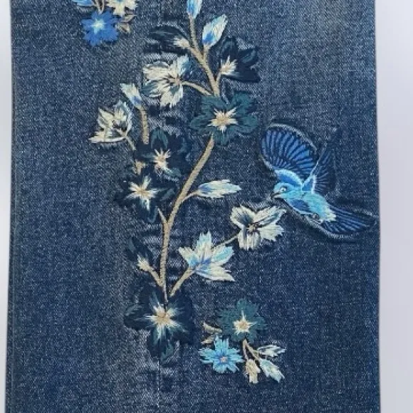 DRIFTWOOD Jeans Audrey High Rise Selvedge Embroidered Bird Flowers Blue Size 32