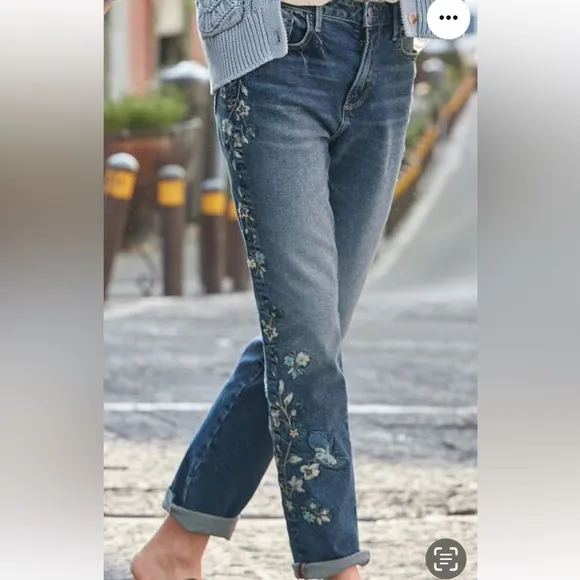 DRIFTWOOD Jeans Audrey High Rise Selvedge Embroidered Bird Flowers Blue Size 32