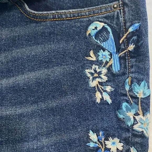 DRIFTWOOD Jeans Audrey High Rise Selvedge Embroidered Bird Flowers Blue Size 32