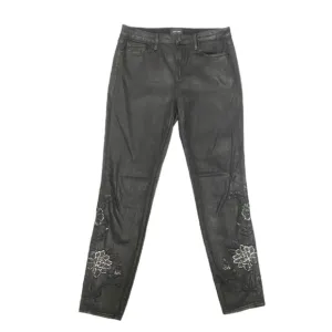 Driftwood Women’s Jackie High Rise Coated Black Embroidered Floral Jeans Sz 28