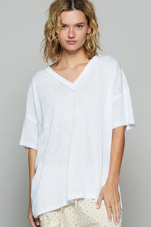 Drop Shoulder V-Neck Basic Tee by POL - Off White