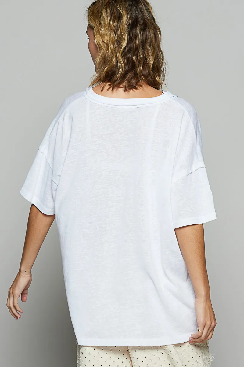 Drop Shoulder V-Neck Basic Tee by POL - Off White