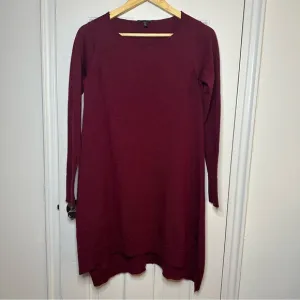 EILEEN FISHER Merino Wool Burgundy Knit Dress Valentines Long Sleeve Small