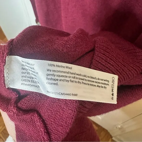 EILEEN FISHER Merino Wool Burgundy Knit Dress Valentines Long Sleeve Small