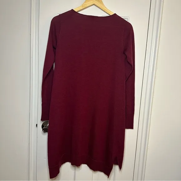 EILEEN FISHER Merino Wool Burgundy Knit Dress Valentines Long Sleeve Small