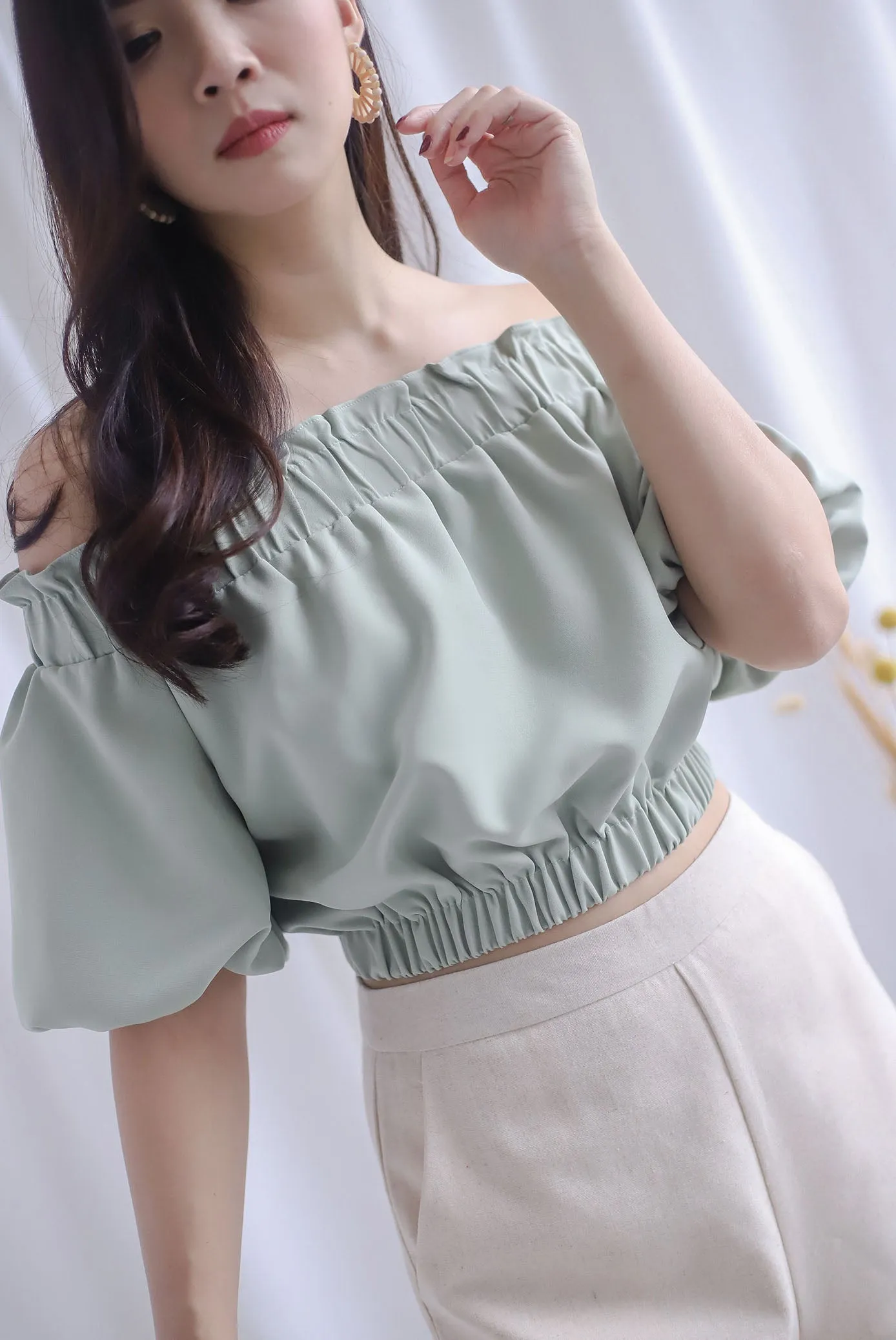 Eliot Off Shoulder Top In Sage