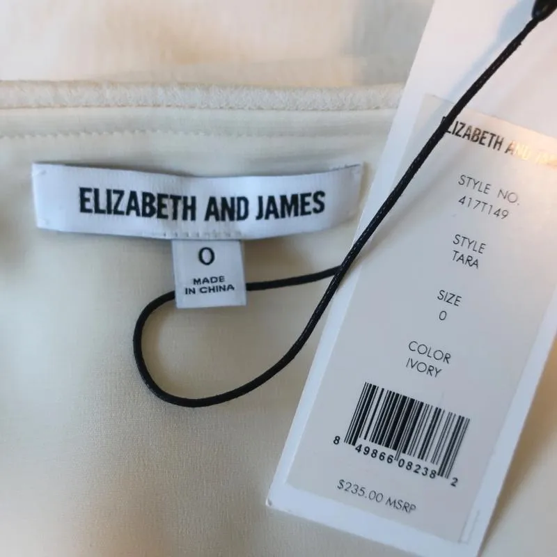 Elizabeth and James Tara Off the Shoulder Top Ivory Crepe Size 0 NEW