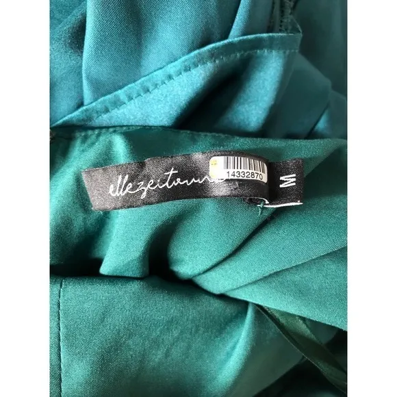 Elle Zeitoune Magnolia Dress Strapless High Slit Satin Gown Maxi Green Medium