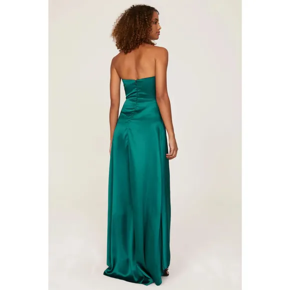 Elle Zeitoune Magnolia Dress Strapless High Slit Satin Gown Maxi Green Medium
