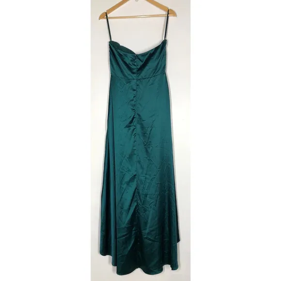 Elle Zeitoune Magnolia Dress Strapless High Slit Satin Gown Maxi Green Medium