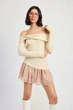 Emory Park MIXED MEDIA OFF SHOULDER MINI DRESS