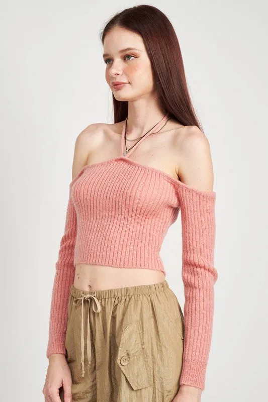 Emory Park OFF THE SHOULDER CROPPED KNIT TOP