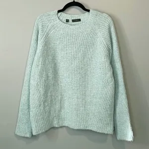 EUC VTG Saks Alpaca Wool Blend Ribbed Crewneck Sweater Aqua XL