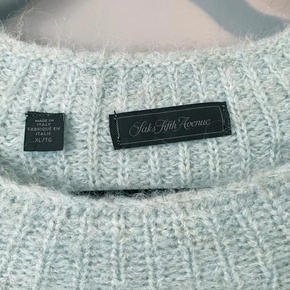 EUC VTG Saks Alpaca Wool Blend Ribbed Crewneck Sweater Aqua XL