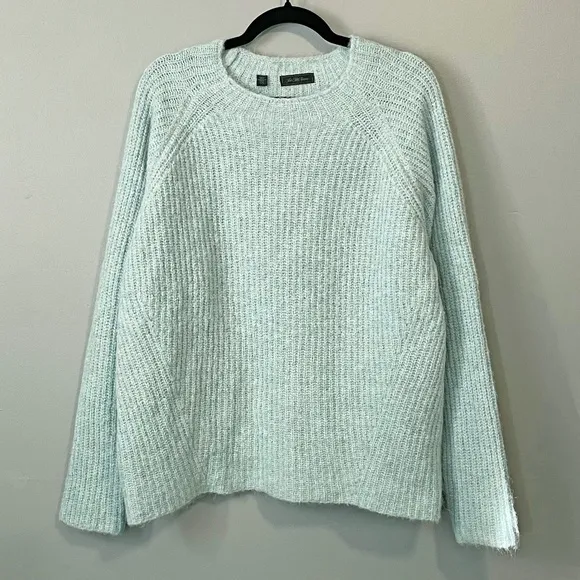 EUC VTG Saks Alpaca Wool Blend Ribbed Crewneck Sweater Aqua XL
