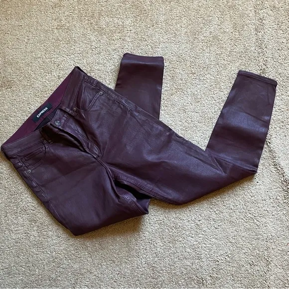Express High Waisted Coated Maroon Ankle Skinny Jeans Leggings