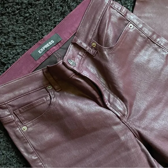 Express High Waisted Coated Maroon Ankle Skinny Jeans Leggings