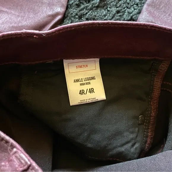 Express High Waisted Coated Maroon Ankle Skinny Jeans Leggings