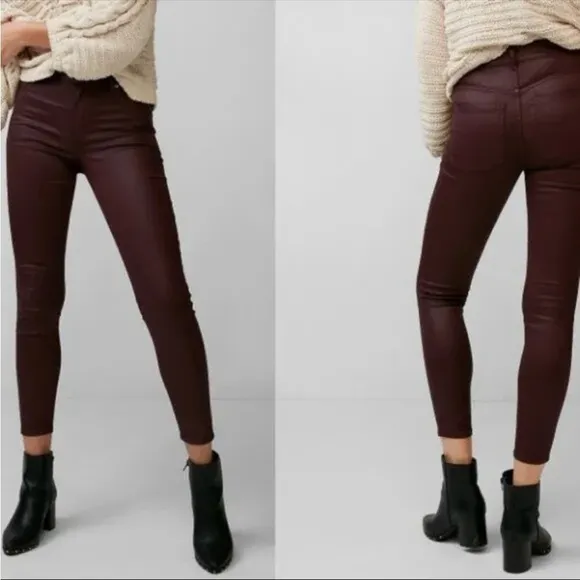 Express High Waisted Coated Maroon Ankle Skinny Jeans Leggings