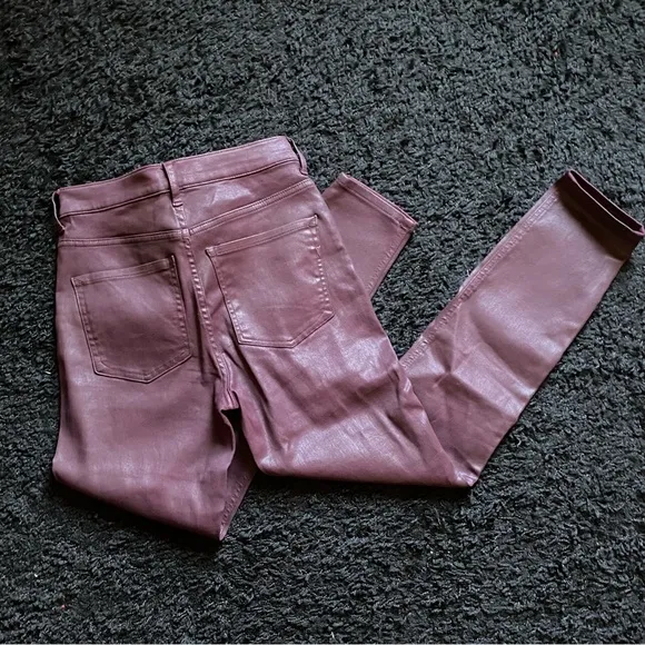Express High Waisted Coated Maroon Ankle Skinny Jeans Leggings