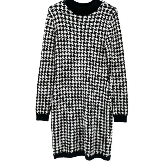 Express Women’s Long Sleeve Sweater Dress, Houndstooth, Sz. M
