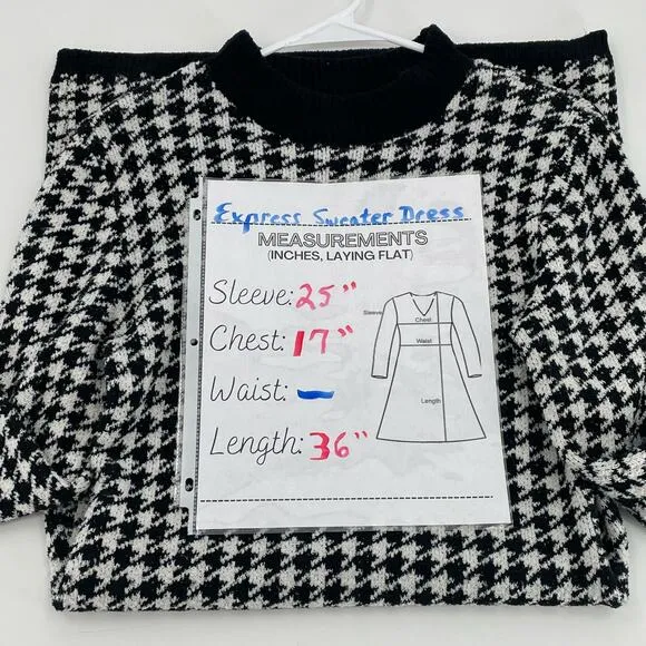 Express Women’s Long Sleeve Sweater Dress, Houndstooth, Sz. M