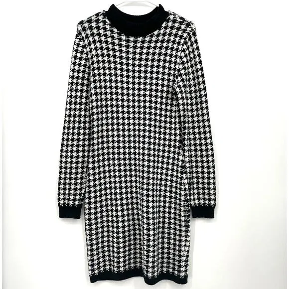 Express Women’s Long Sleeve Sweater Dress, Houndstooth, Sz. M