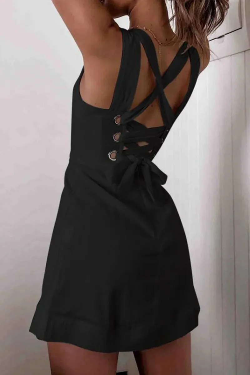 Fashion Solid Patchwork Square Collar Cake Skirt Dresses