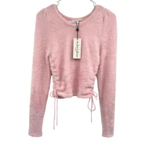 For Love And Lemons Womens Pink Fuzzy Cropped Sweater Long Sleeve Size M NWT
